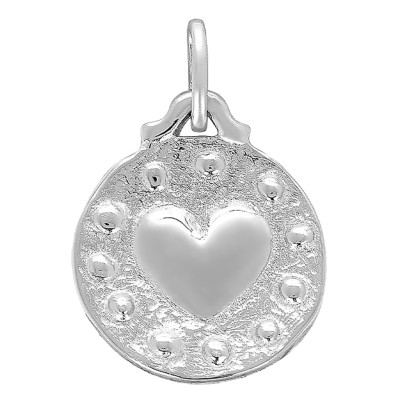 Médaille Ronde Coeur, Argent, 15mm - Emanessence
