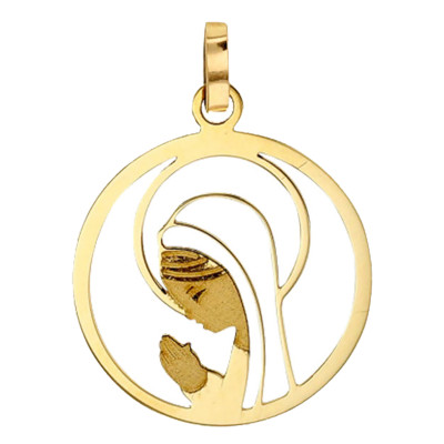 Médaille Vierge en prière ajourée, Or jaune 750, 16mm - Rosatella