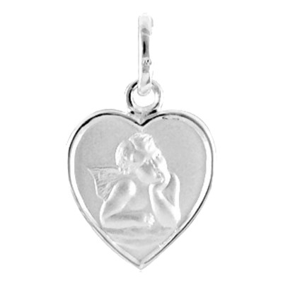 Médaille Cœur Ange Gardien, Argent, 13x15mm - Emanessence