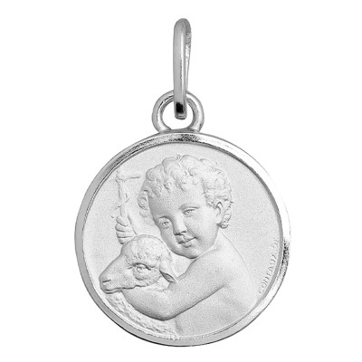 Médaille Ange à l'Agneau, Argent, 15mm - Emanessence