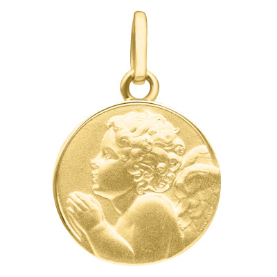 Médaille Ange Raphaël En Prière, Or Jaune 375, 13 mm - Emanessence
