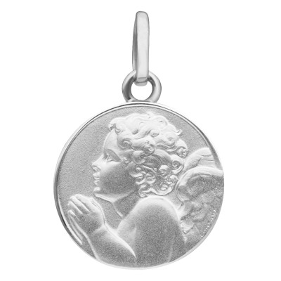 Médaille Ange Raphaël En Prière, Or Blanc 375, 13 mm - Emanessence