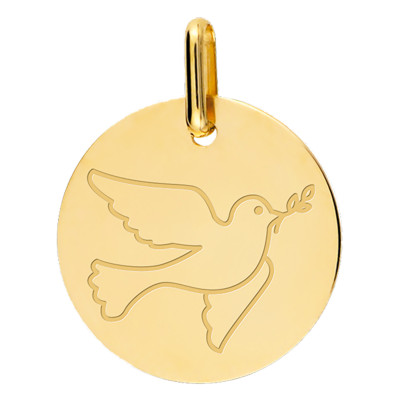 Médaille Colombe Gravée, Or jaune 750, 15mm - Lucas Lucor