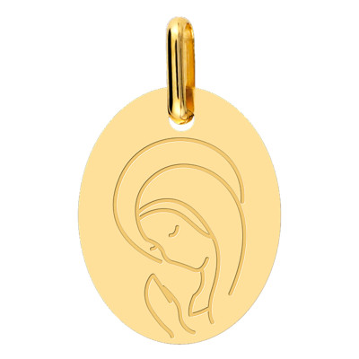 Médaille Vierge en prière, Or jaune 750, 16x13mm - Lucas Lucor