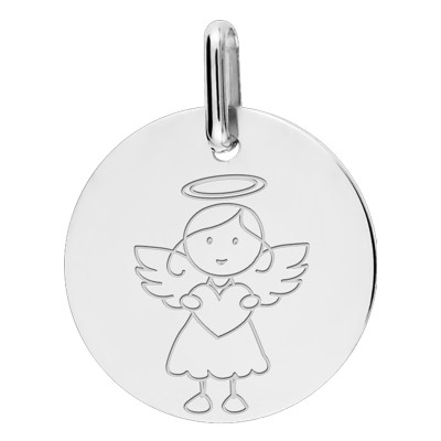 Médaille My Angel Fille, Or blanc, 16mm - Lucas Lucor