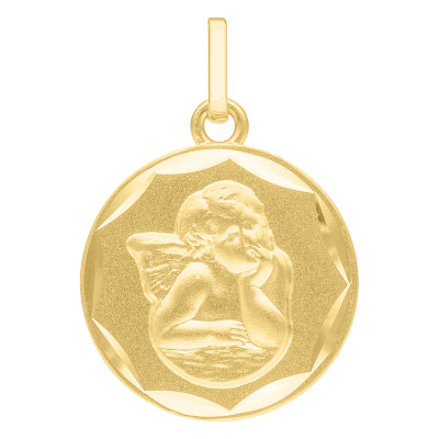 Médaille Ange Raphaël, Or Jaune 375 Facetté, 16 mm - Emanessence