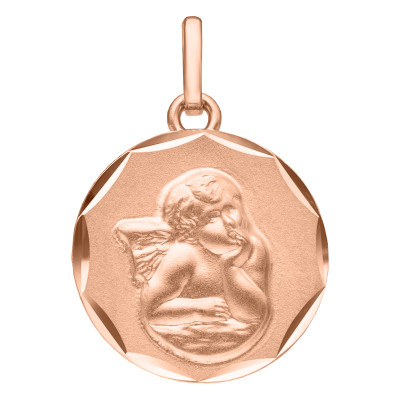Médaille Ange Raphaël Facettée, Or Rose 375, 16 mm - Emanessence