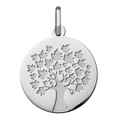 Médaille Arbre de Vie Feuilles d'Erable, Or blanc 750, 18mm - Argyor