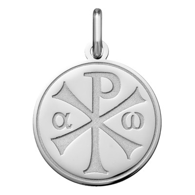 Médaille Chrisme, Or blanc 750, 18mm - Argyor