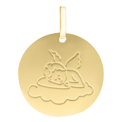 Médaille Ange Dormant sur un nuage, Or Jaune 375, 15mm - Emanessence