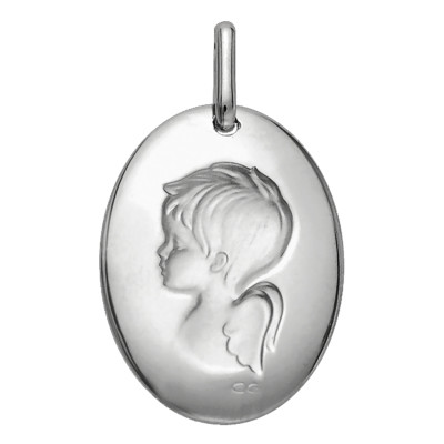 Médaille Angelot, Or blanc, 15x19mm - Lucas Lucor