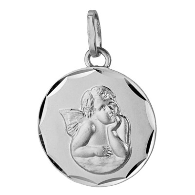 Médaille Biseautée Ange, Argent, 14mm - Emanessence