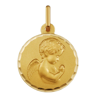 Médaille Facettée Ange en Prière, Or Jaune 750, 16mm - Argyor