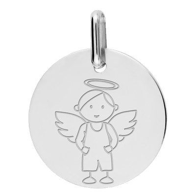 Médaille My Angel Garçon, Or blanc 375, 16mm - Lucas Lucor