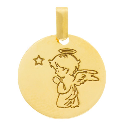 Médaille Petit Ange & Etoile, Or jaune 750, 15mm - Emanessence
