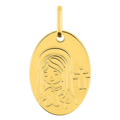Médaille Ovale Sainte Vierge, Or jaune 750, 17x13mm - Bambins