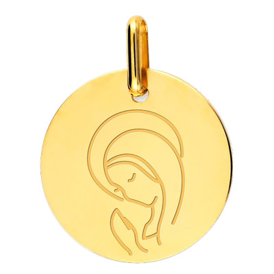 Médaille ronde Vierge en Prière, Or jaune, 15mm - Lucas Lucor