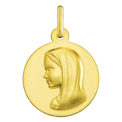 Médaille Ronde Vierge Voile Lisse, Or jaune 750, 16mm - Argyor