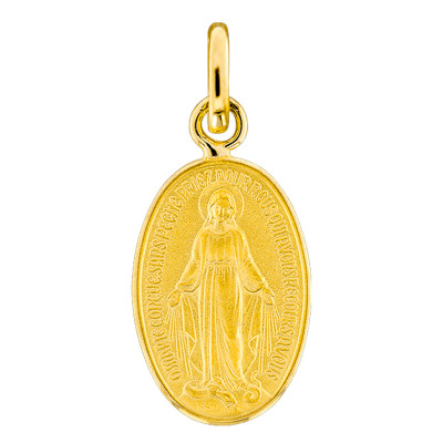 Médaille Vierge Miraculeuse Bord Poli, Or Jaune 750 - Emanessence