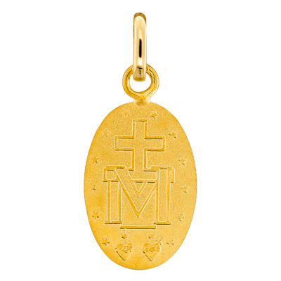 Médaille Vierge Miraculeuse Bord Poli, Or Jaune 750 - Emanessence