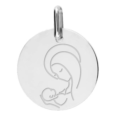 Médaille Vierge A l'Enfant, Or blanc, 15mm - Lucas Lucor