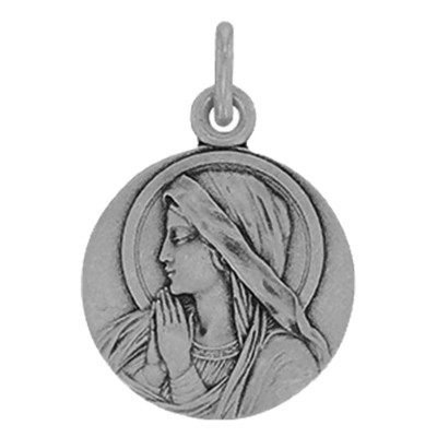 Médaille Vierge Ave Maria, Argent Vieilli, 18mm - Emanessence