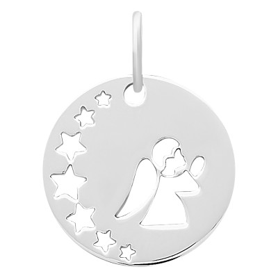 Médaille Ange en Prière Ajouré & Étoiles, Argent 925, 16 mm - Emanessence