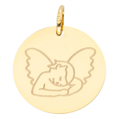 Médaille Ronde Ange, Or Jaune, 16 mm ou 18 mm - Lumiosa