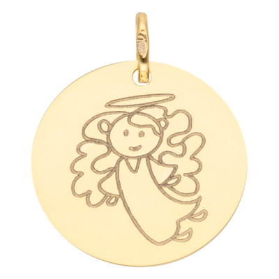 Médaille Ronde Ange, Or Jaune, 16 ou 18 mm - Lumiosa