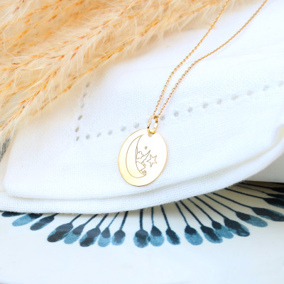 Médaille Ange & Lune, Or Jaune, 16 ou 18 mm - Lumiosa
