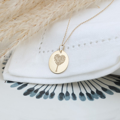 Médaille Ronde Arbre de Vie Coeur, Or Jaune, 16 ou 18 mm - Lumiosa