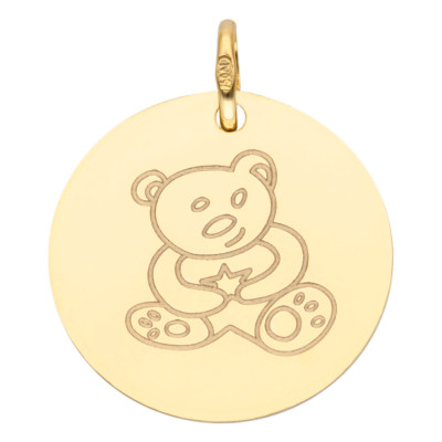 Médaille Ronde Ours, Or Jaune, 16 ou 18 mm - Lumiosa