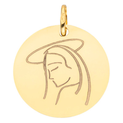 Médaille Ronde Vierge, Or Jaune, 16 ou 18 mm - Lumiosa