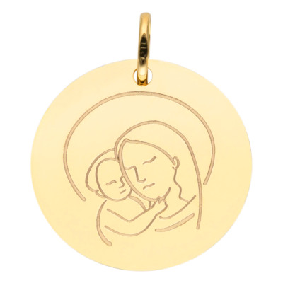 Médaille Ronde Vierge Enfant, Or Jaune, 16 ou 18 mm - Lumiosa