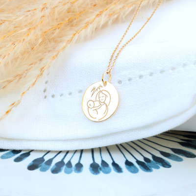 Médaille Ronde Vierge à l'Enfant, Or Jaune, 16 ou 18mm - Lumiosa