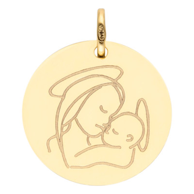 Médaille Ronde Vierge à l'Enfant, Or Jaune, 16 ou 18 mm - Lumiosa