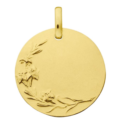 Médaille Fleurs, Or Jaune 750, 18 mm - Augis
