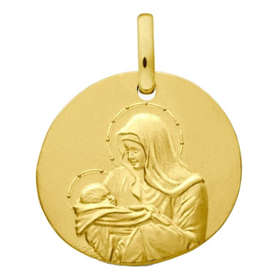 Médaille Vierge à l'Enfant auréolé, Or Jaune 750, 16 mm - Augis