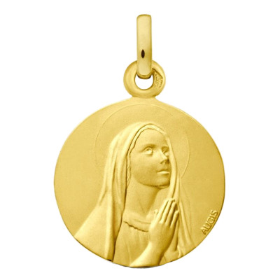 Médaille Vierge en Contemplation, Or Jaune 750, 16 mm - Augis