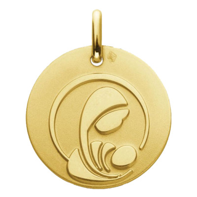 Médaille douce Vierge à l'enfant, Or Jaune 750, 16 mm - Augis