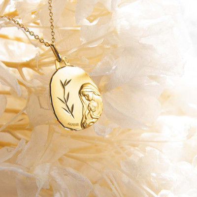 Médaille Biseautée Vierge à l'enfant, Or jaune 750, 18mm - Augis