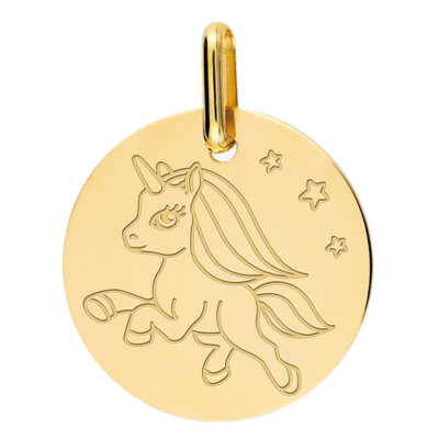 Médaille Licorne Gravée, Or jaune, 15mm - Lucas Lucor