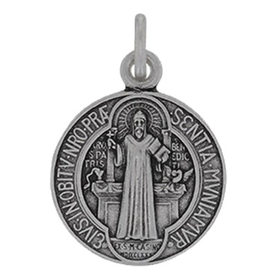 Médaille Saint Benoit, Argent Vieilli, 18mm - Emanessence