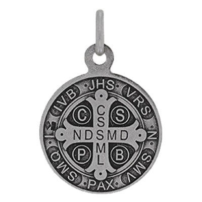 Médaille Saint Benoit, Argent Vieilli, 18mm - Emanessence