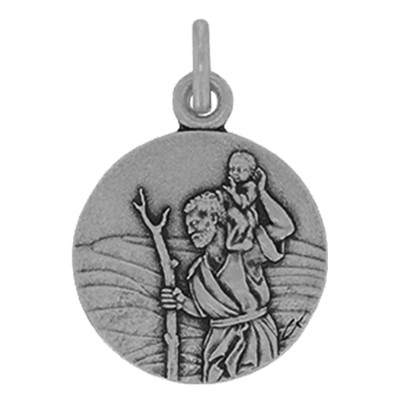 Médaille Saint Christophe, Argent Vieilli, 18mm - Emanessence