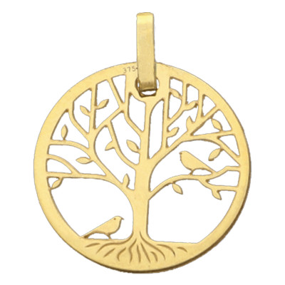 Médaille Arbre de Vie ajourée & Oiseaux, Or Jaune 750, 16mm - Lucas Lucor