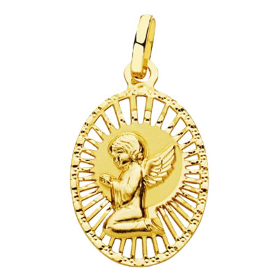 Médaille Ange Ovale Ajourée, Or Jaune 750, 22x14 mm - Lumiosa