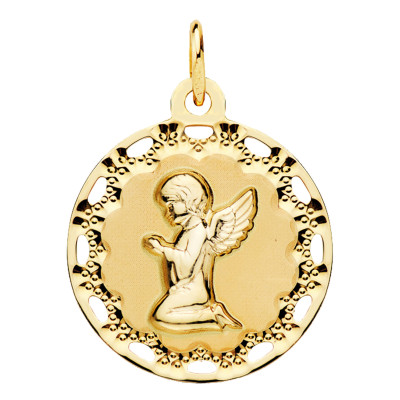 Médaille Ange Priant Ajourée, Or Jaune, 21x19 mm - Lumiosa