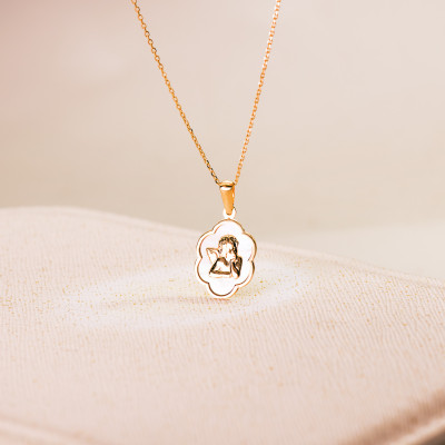 Médaille Ange Nuage, Nacre & Or Jaune 750, 15x12 mm - Lumiosa