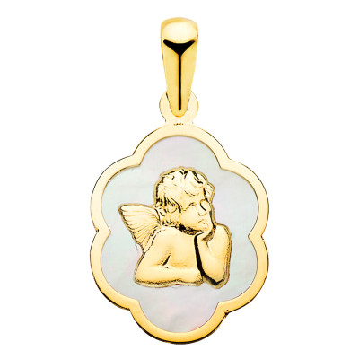 Médaille Ange Nuage, Nacre & Or Jaune 750, 15x12 mm - Lumiosa